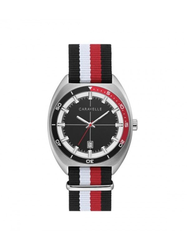 Caravelle by Bulova Mens 43B168 NATO Blk, Red, White Nylon Strap Watch