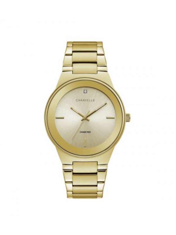 Caravelle by Bulova Mens 44D100 Gold-Tone Stainless Diamond Accent Bracelet Watch