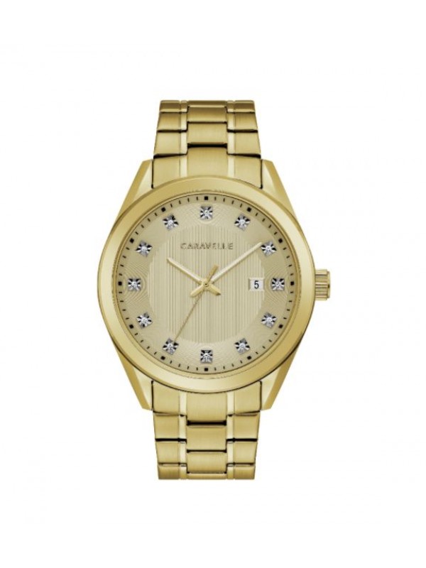 Caravelle by Bulova Mens 44B125 Gold-Tone Stainless Crystal Accent Bracelet Watch