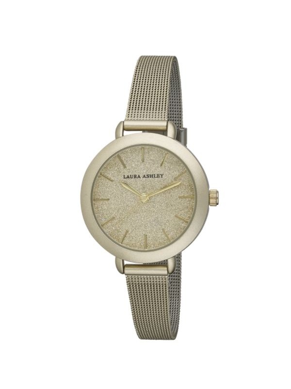 Laura Ashley Womens LA31069YG Glitz Sparkle Dial Spray Gold Mesh Band Watch