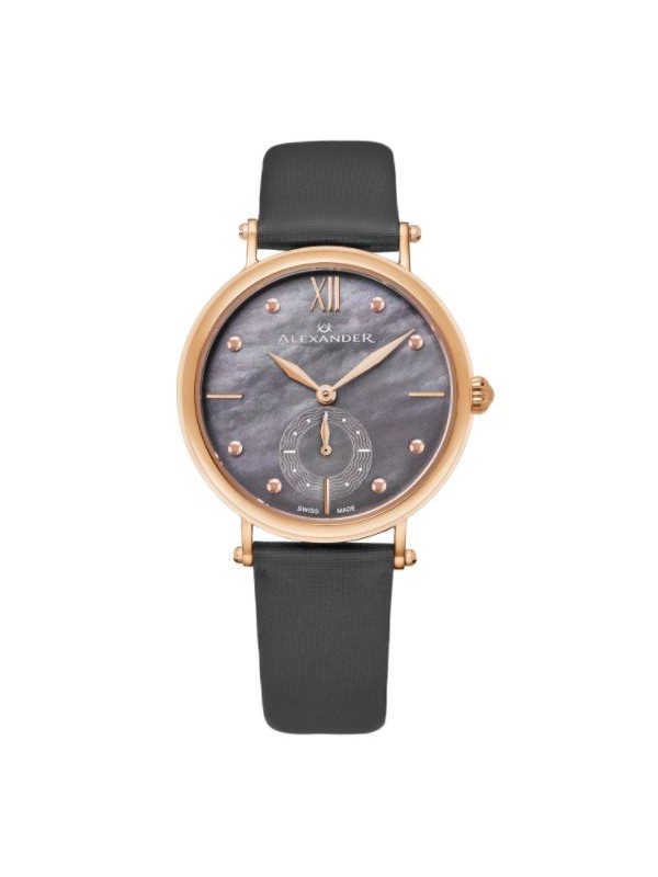 Alexander Women's Swiss Made Roxana Gray Leather Strap Watch