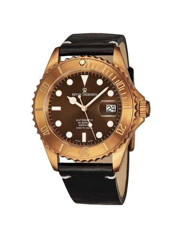 Revue Thommen Men's 17571.2593 'Diver' Brown Dial Black Leather Strap Date Automatic Watch