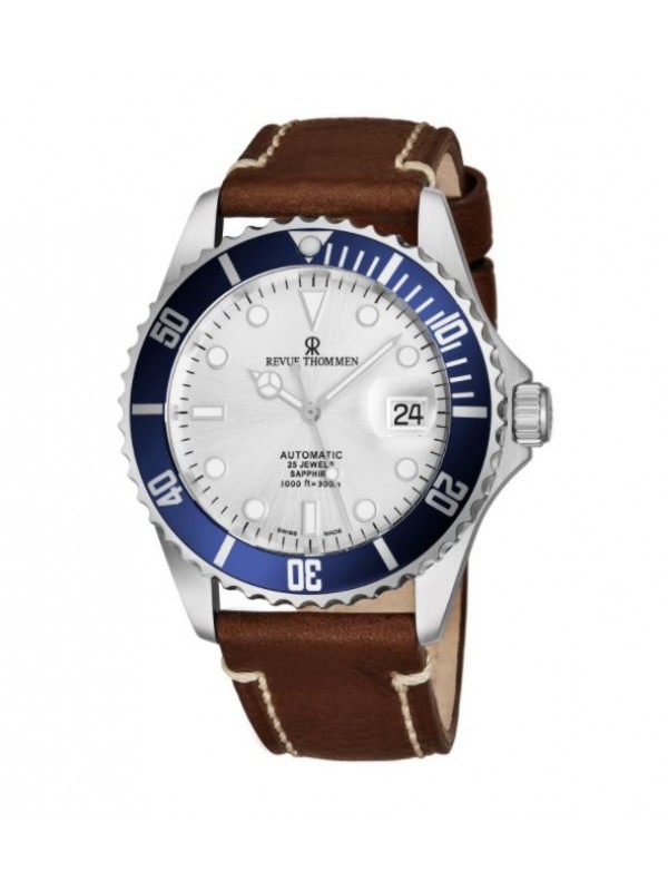 Revue Thommen's Men's 17571.2525 'Diver' Silver Dial Light Brown Leather Strap Swiss Automatic Watch