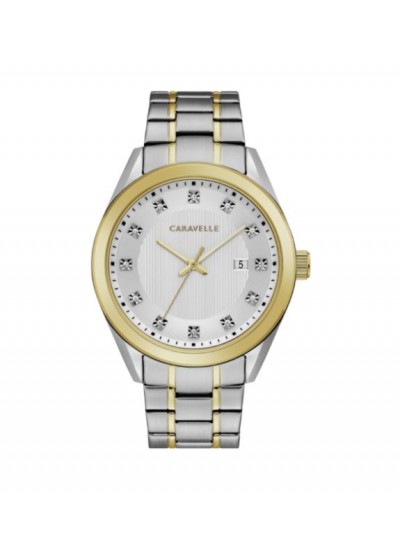 Caravelle by Bulova Mens 45B154 Two-Tone Stainless Crystal Accent Bracelet Watch