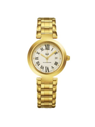 Alexander Women's Swiss Made Niki Gold Tone Stainless Steel Link Bracelet Watch