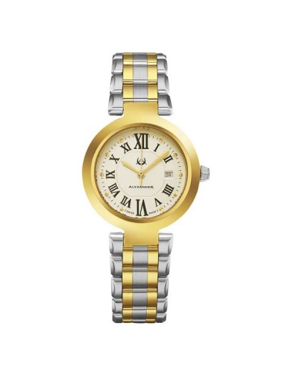 Alexander Women's Swiss Made Niki Two Tone Stainless Steel Link Bracelet Watch