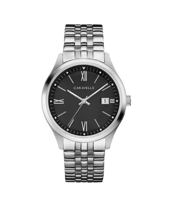 Caravelle Designed by Bulova Women's 43M115 Coin Edge Stainless Black Dial Bracelet Watch