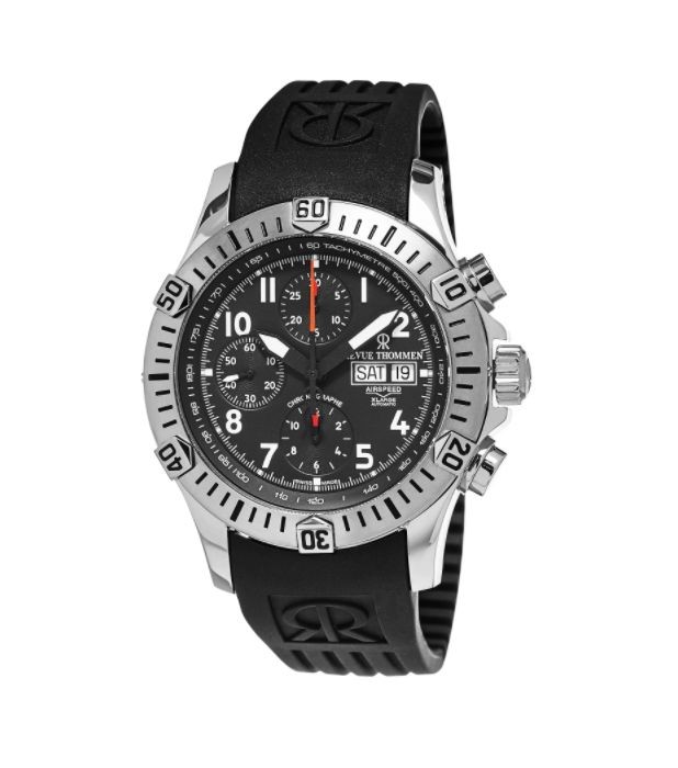 Revue Thommen Men's 16071.6839 'Air Speed' Black Dial Black Rubber Strap Chronograph Swiss Automatic